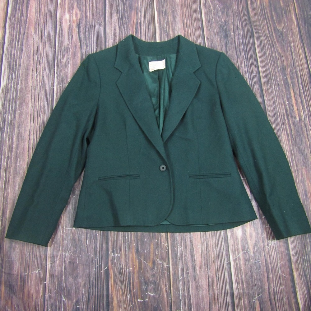 Vintage Pendleton Blazer Womens 14 Green 100% Wool 1 Button Tailored Made USA